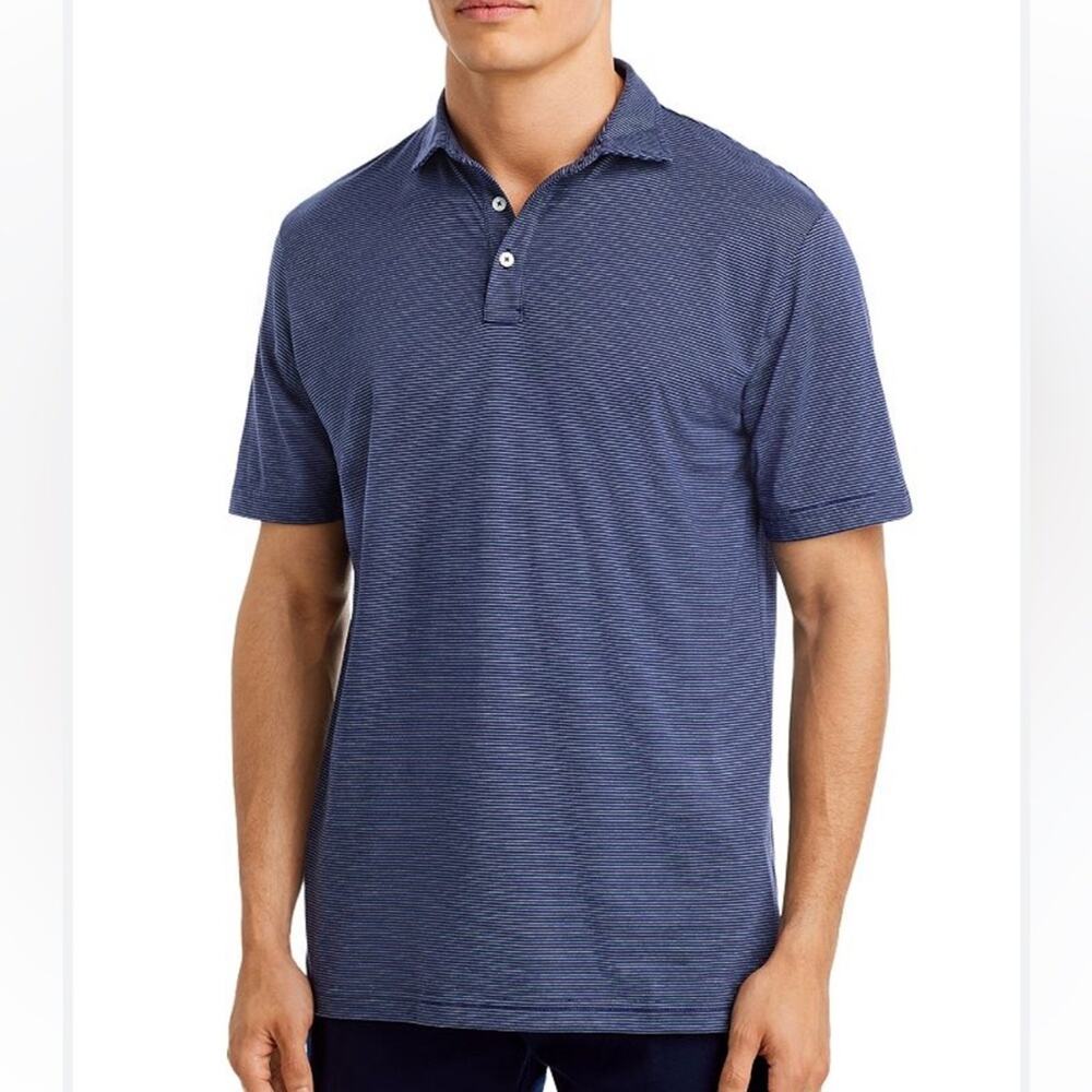 Peter Millar Pilot Mill Blue & White Striped Polo Shirt Size XL